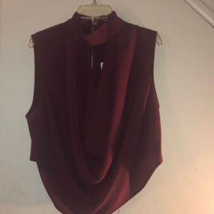 Windsor- Wine Choker Chiffon Drape Front Top